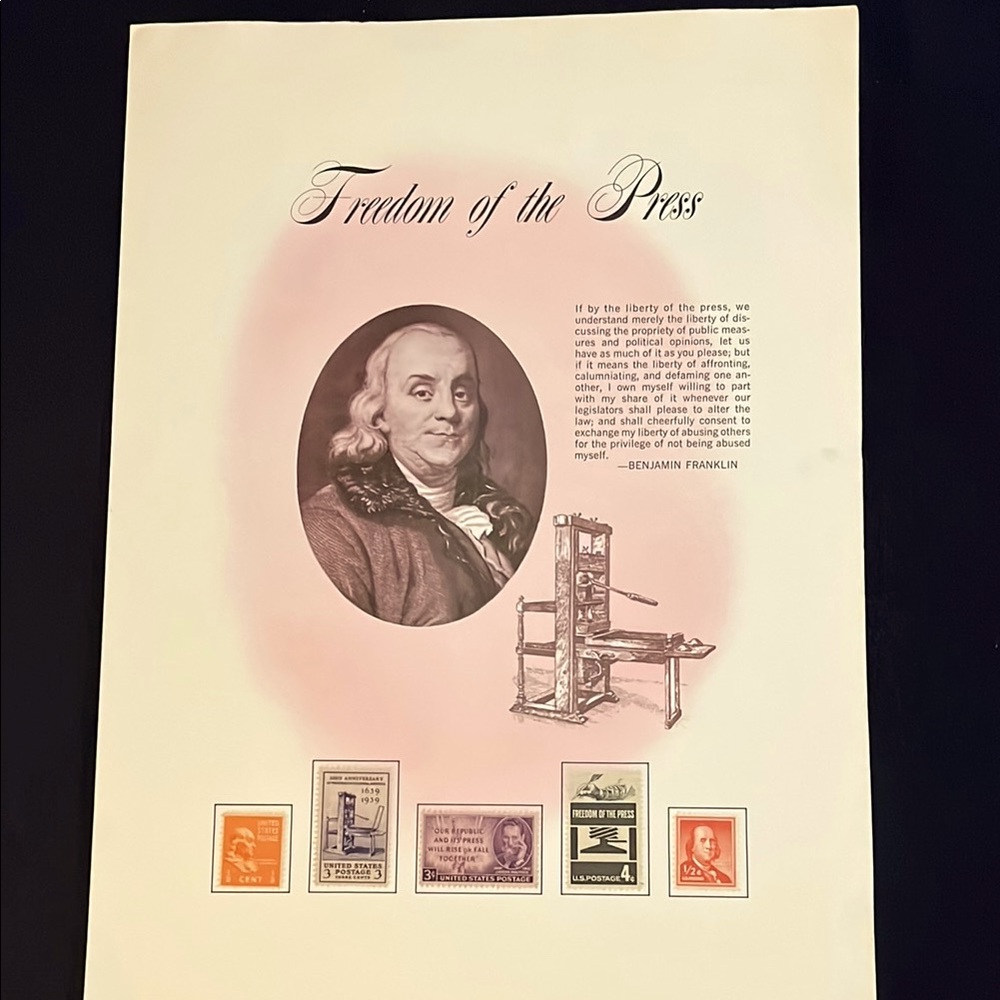 *3 Stamp Lots for $6* Vintage Freedom of the Press Poster with Stamps